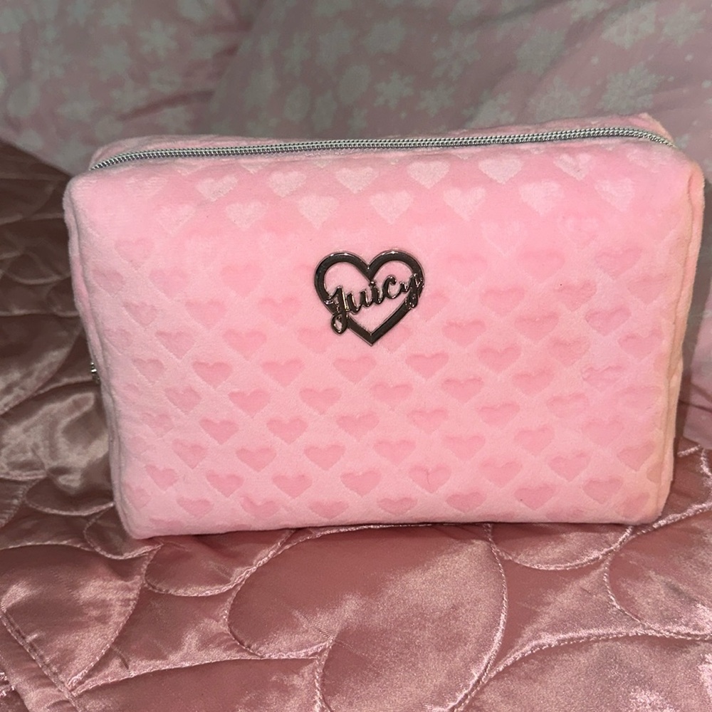 Juicy Couture Pink Heart Velour Cosmetic Bag